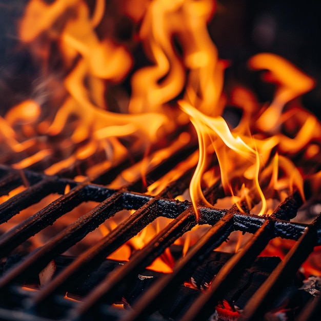 Photo closeup of flames on the bbq grill