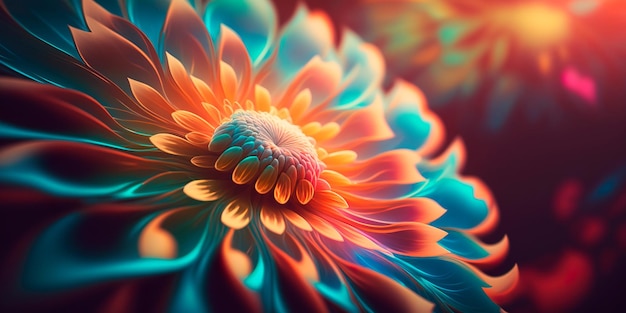 A closeup of a flower with a blurred psychedelic background Generative AI