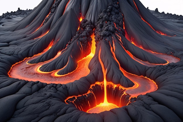 Photo closeup of flowing lava from a volcanic eruption