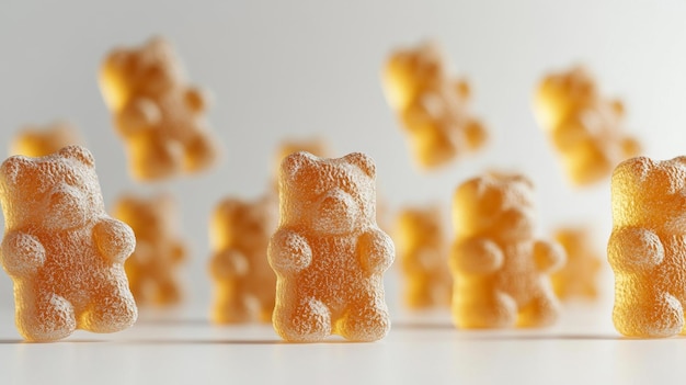 Photo closeup of flying gummy bears generative ai