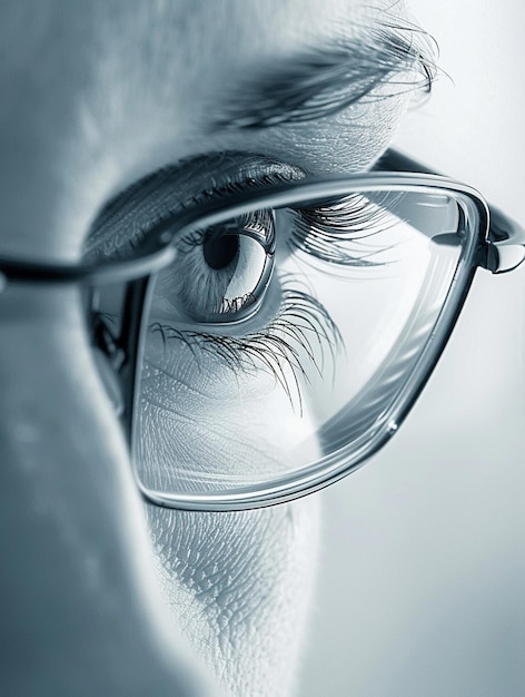 CloseUp of Focused Eye Behind Glasses Vision Clarity and Insight