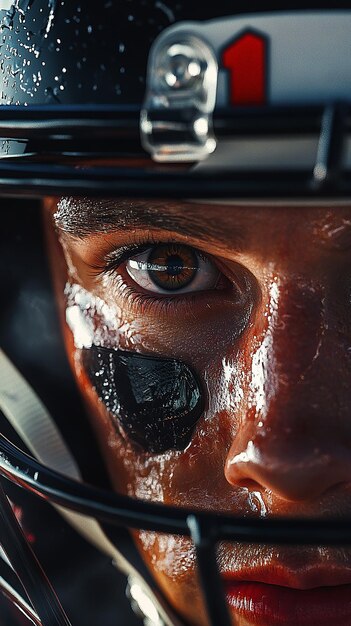 Photo closeup of a football players focused eyes