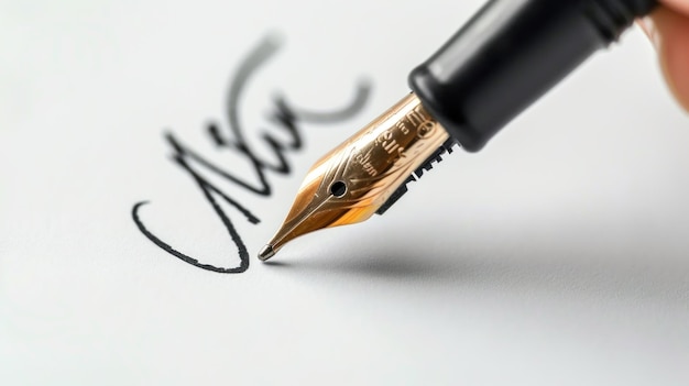 Closeup of a Fountain Pen Signing a Document