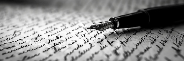 Photo closeup of fountain pen writing on paper