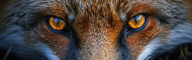 Photo closeup of a foxs face with yellow eyes