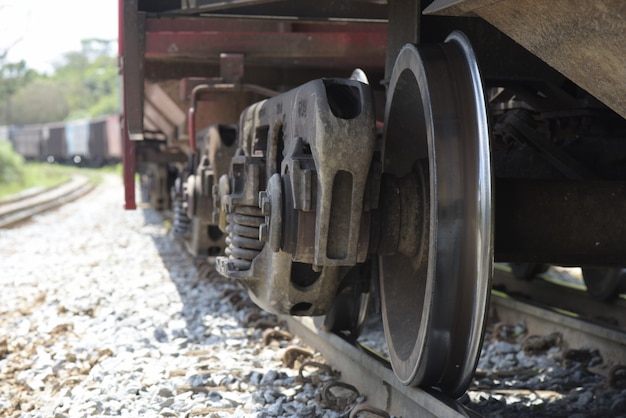 Closeup of freight train wheels