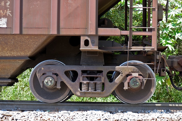 Closeup of freight train wheels