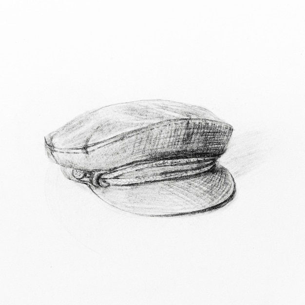 Closeup of french cap drawing by hand with black pencil on white paper