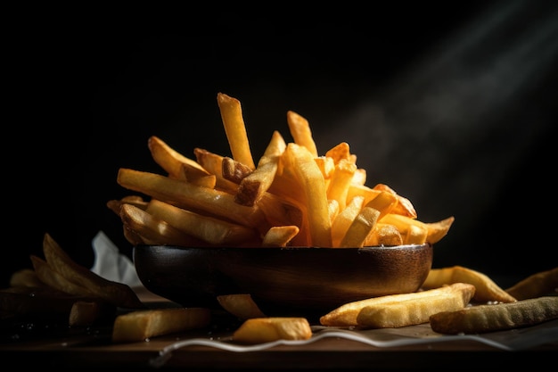 CloseUp of French Fries with Cinematic Lighting