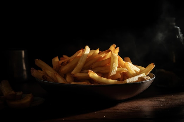 CloseUp of French Fries with Cinematic Lighting