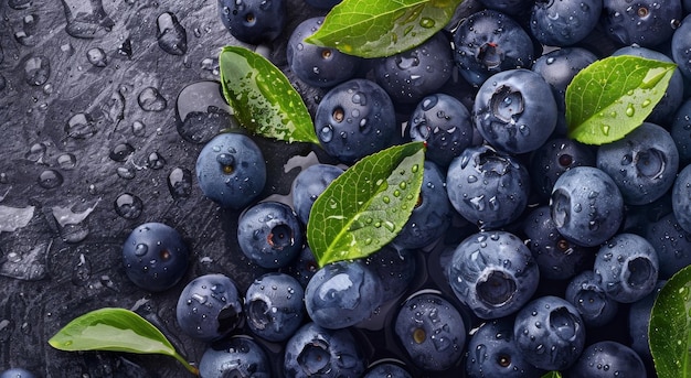 Closeup of Fresh Blueberries with Water Drops