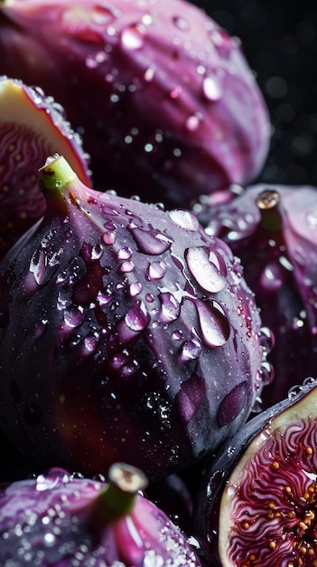 Closeup of fresh figs with water droplets