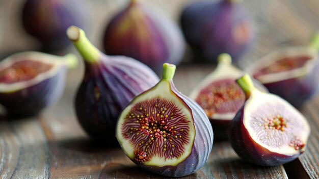 Closeup of Fresh Figs on Wooden Surface