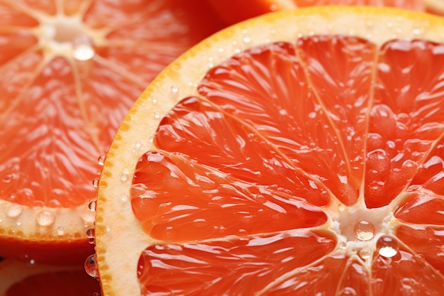 Closeup of Fresh Grapefruit Slice with Water Droplets