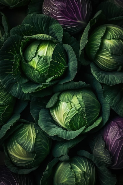 Photo closeup fresh green cabbages