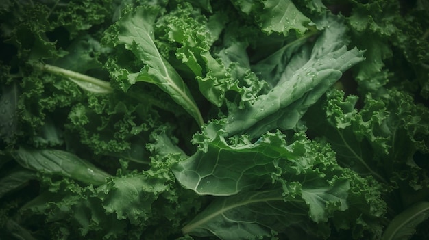 Closeup of fresh green kale leaves Healthy food ingredients