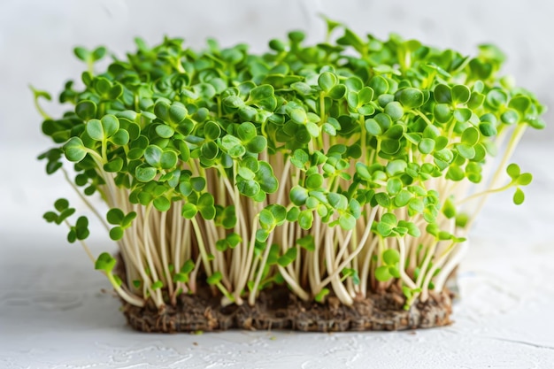 Closeup of fresh green microgreens with tiny leaves