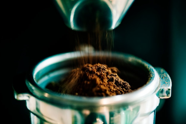 Closeup of fresh grinding coffee