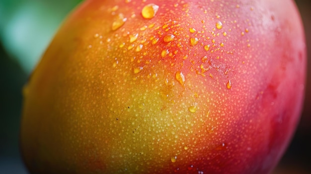 Closeup of a Fresh Mango with Water Droplets