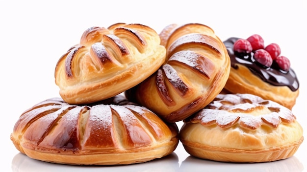 Closeup of fresh pastries with powdered sugar