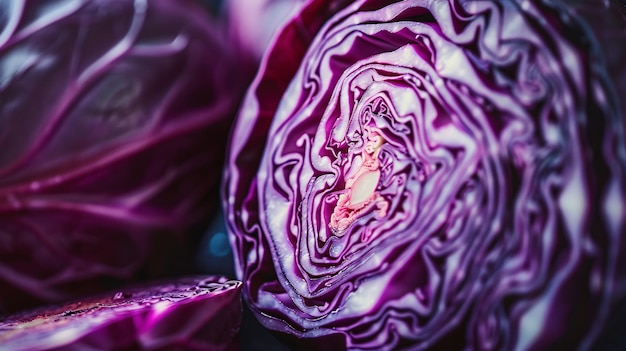 Photo closeup of fresh red cabbage half background