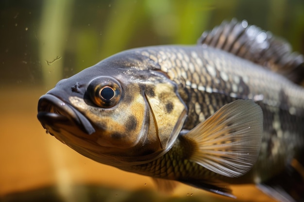 Closeup of a freshwater fish swimming in its natural habitat created with generative ai