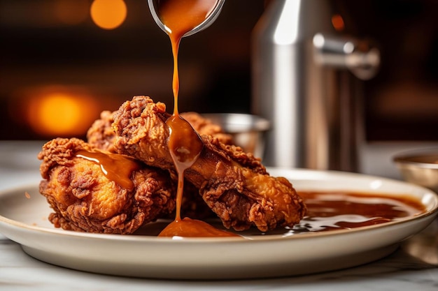 Photo a closeup of fried chicken with a side of homemade