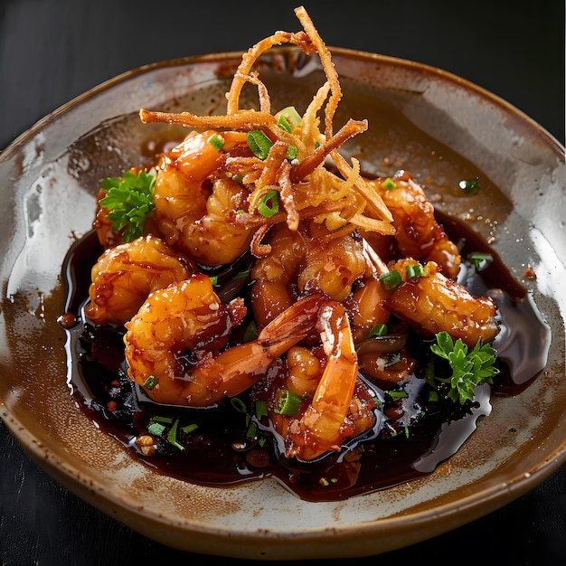 Closeup of fried shrimp with tamarind sauce