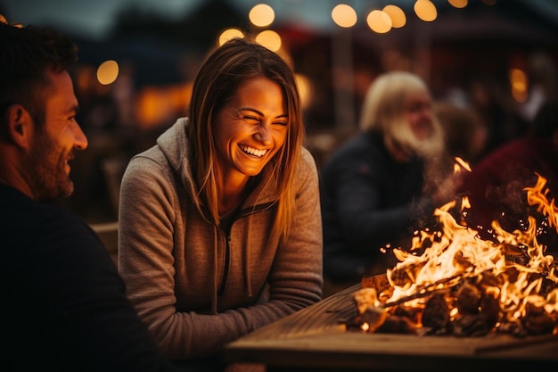 Closeup of friends enjoying a beach bonfire