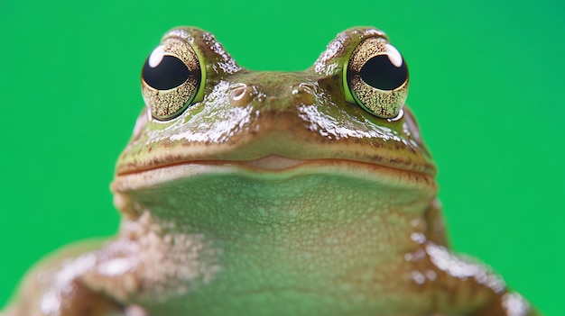 Closeup of a Frog with Big Eyes Against a Green Background