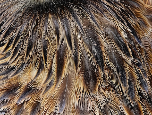 Closeup of the fur texture on an emu39s back showcasing its thick and dense coat with shades