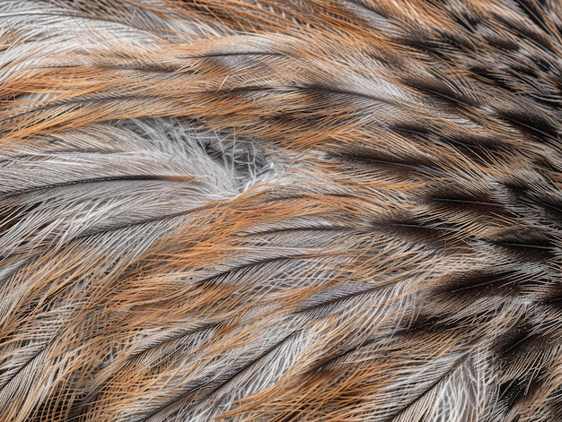 Closeup of the fur texture on an emu39s back showcasing its thick and dense coat with shades