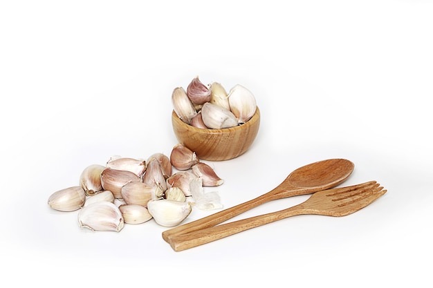 Closeup Garlic isolated on white background.