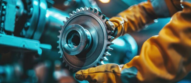 Closeup of a Gear Held by a Worker in a Factory