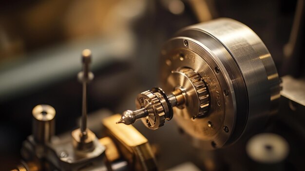 Photo closeup of a gear mechanism in a machine