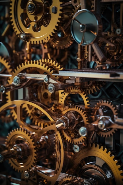 Closeup of gears and machinery in motion created with generative ai