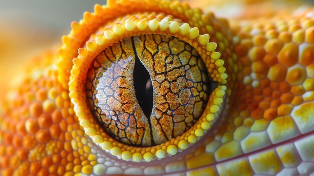 Photo a closeup of a geckos eye showing the intricate detail of its scales and the unique shape of its pupil