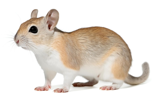 Closeup of a gerbil in front of a white background