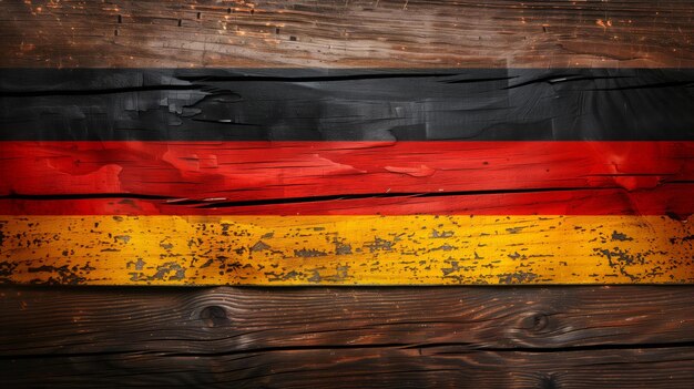 A closeup of the German flag painted on weathered wooden planks