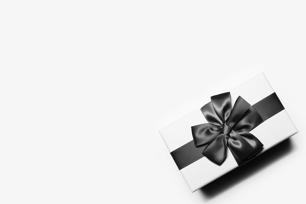 Closeup of gift box isolated on white background with copy space Black friday concept