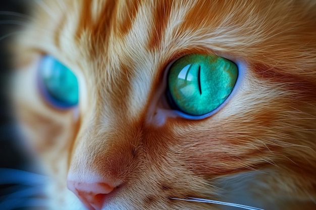 Closeup of a ginger cat with bright green eyes