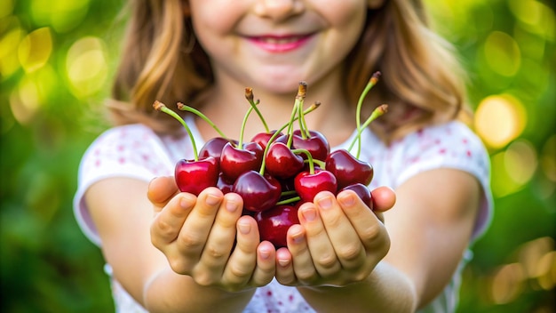 Photo closeup girl with cherries