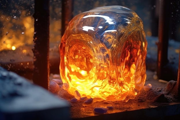 Closeup of glass melting in a kiln created with generative ai