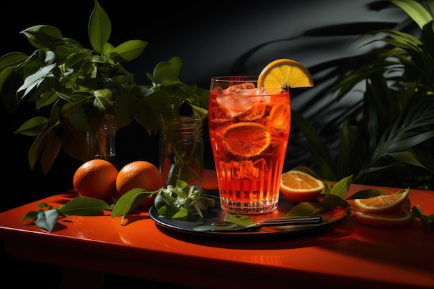 Closeup glass of spritz aperol cocktail