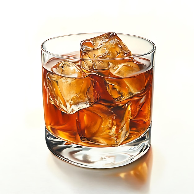 Closeup of a Glass of Whiskey with Ice