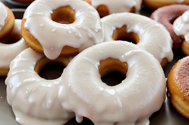 closeup glazed donuts