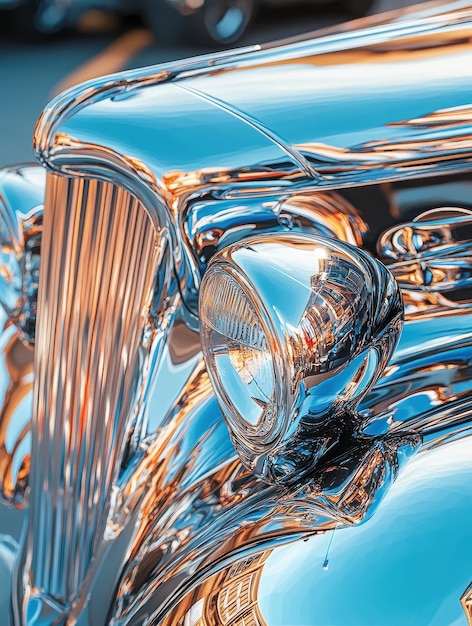 Closeup of gleaming chrome on a vintage car