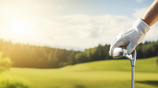 CloseUp of Gloved Hand Holding Golf Club Outdoors