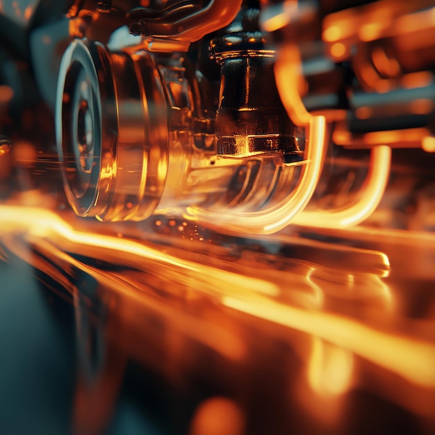 Photo closeup of a glowing engine with motion blur