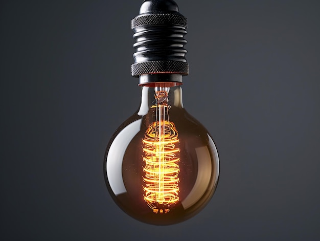 Closeup of a glowing incandescent light bulb suspended against a dark background its filament radiating a warm inviting glow